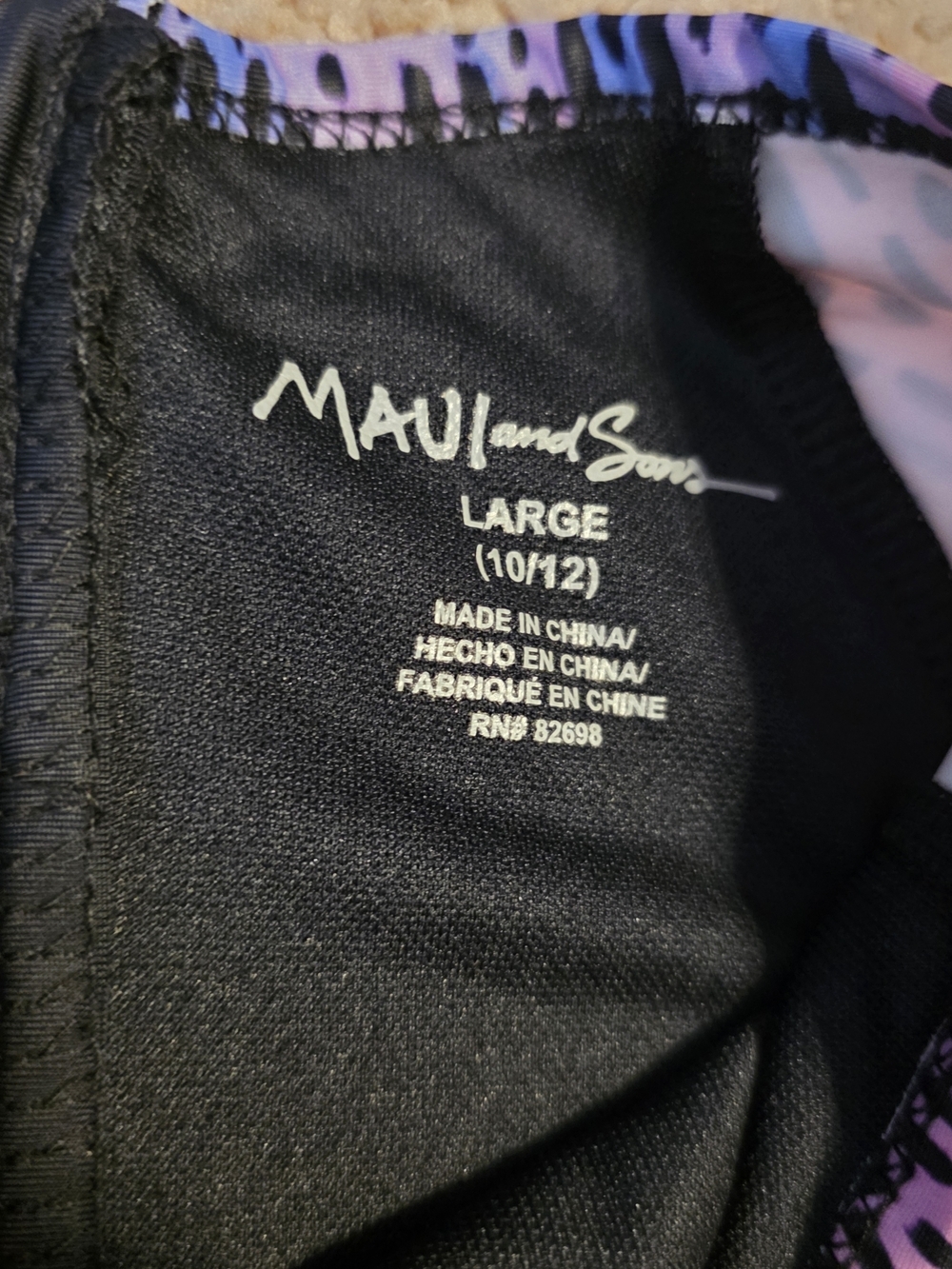 MAUI Girls' Black Rash Guard One-Piece Swimsuit Pink Patterned Sleeves Summer - Picture 3 of 3
